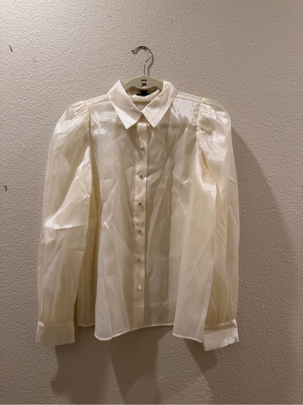 Ann Taylor Ivory Sheer Shimmer Puff Sleeve Blouse NWT Size S